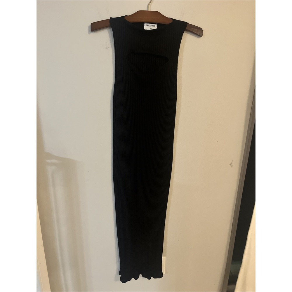 LNA Lir Ribbed Midi Dress Size L Large Black